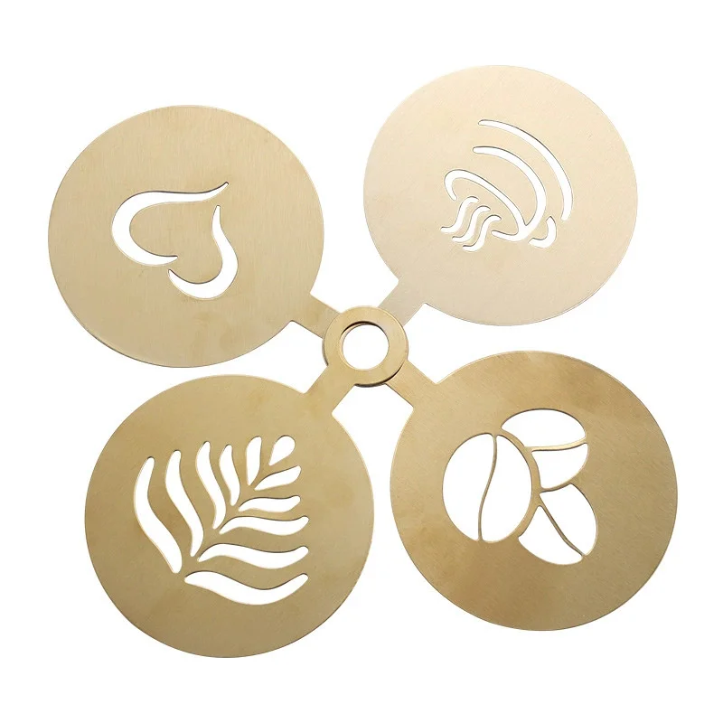 Coffee Stencil Art - 4 stuks gouden roestvrijstalen koffiestencil latte