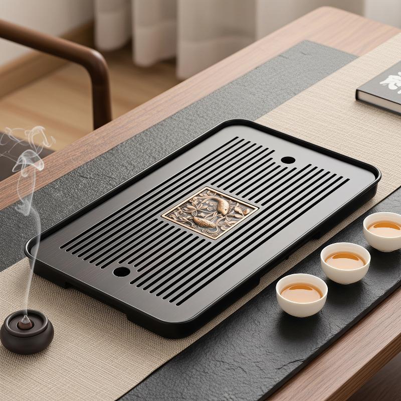 Bamboo Tea Tray - Dubbellaags houten theeblad met drainage, gegraveerd