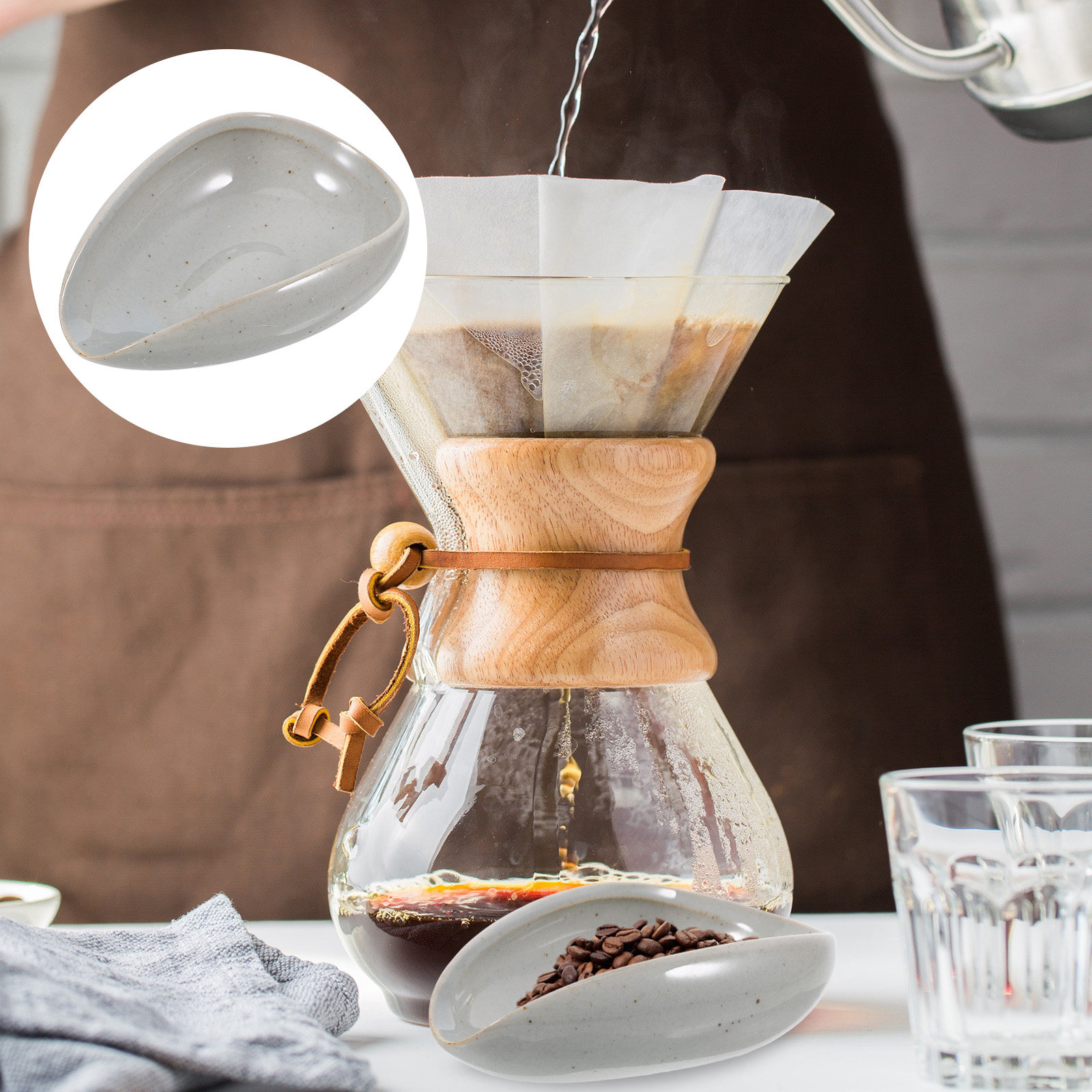 Coffee Tea Leaf And Bean - Keramische koffiebonenbak, doseerbeker, weegschaal voor bonen,