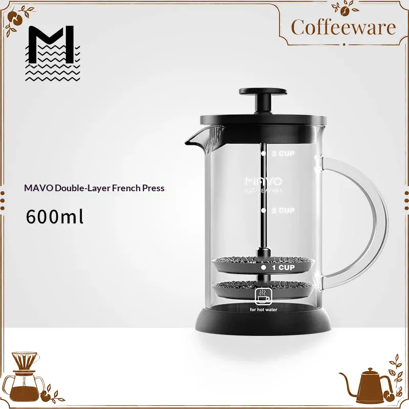 Coffee And Tea Glass - MAVO French Press Koffiezetapparaat Dubbel Mesh