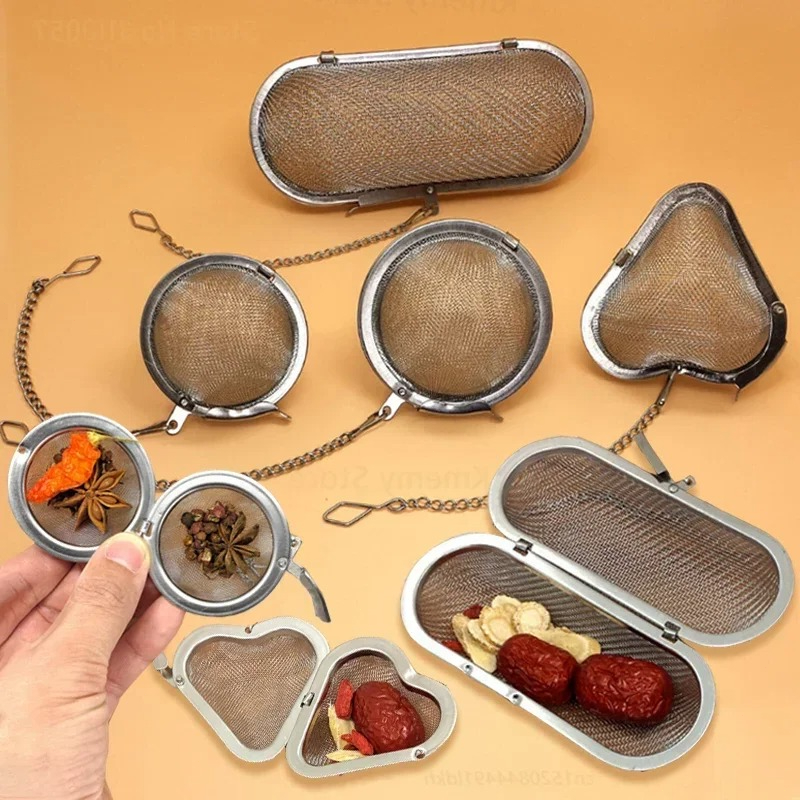 Coffee Tea Spices - Roestvrijstalen ovale hartvormige theezeef met ketting,